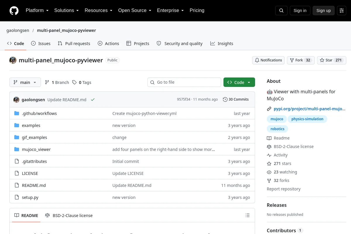 multi panel mujoco pyviewer · gaolongsen resource page screenshot
