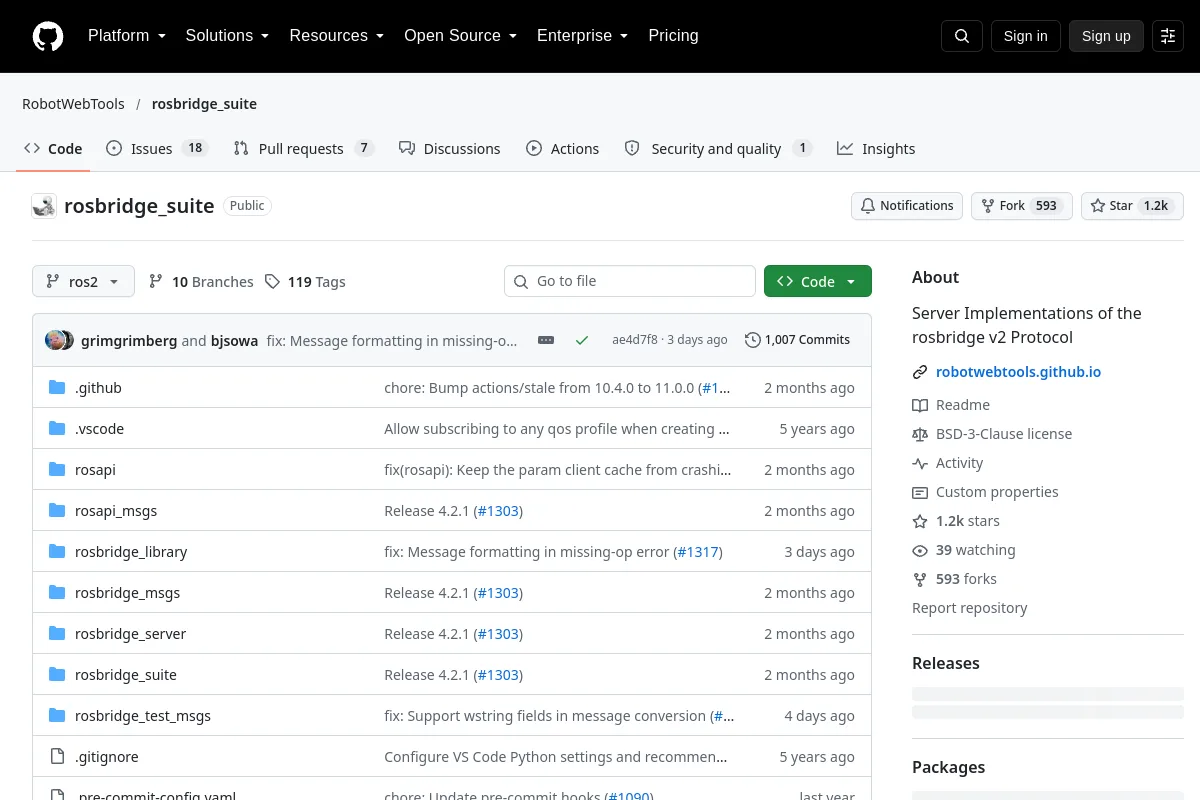 rosbridge suite · RobotWebTools website or repository screenshot