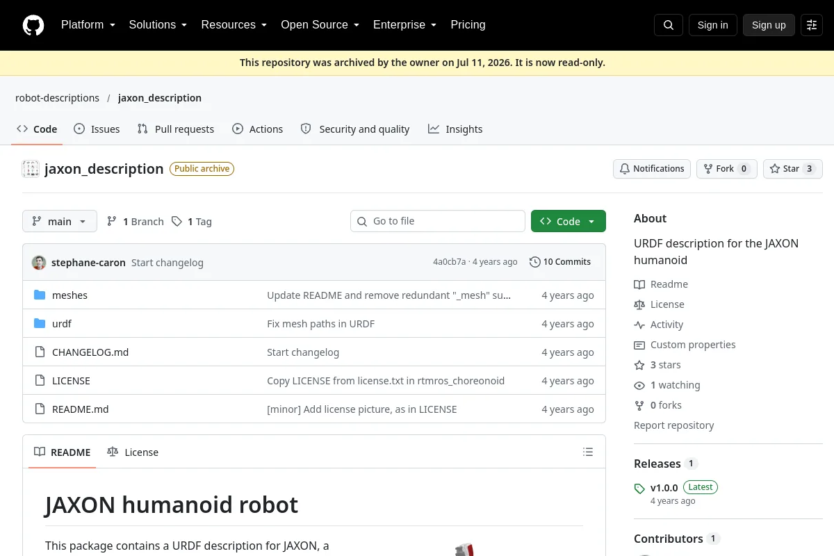 jaxon description · robot-descriptions website or repository screenshot