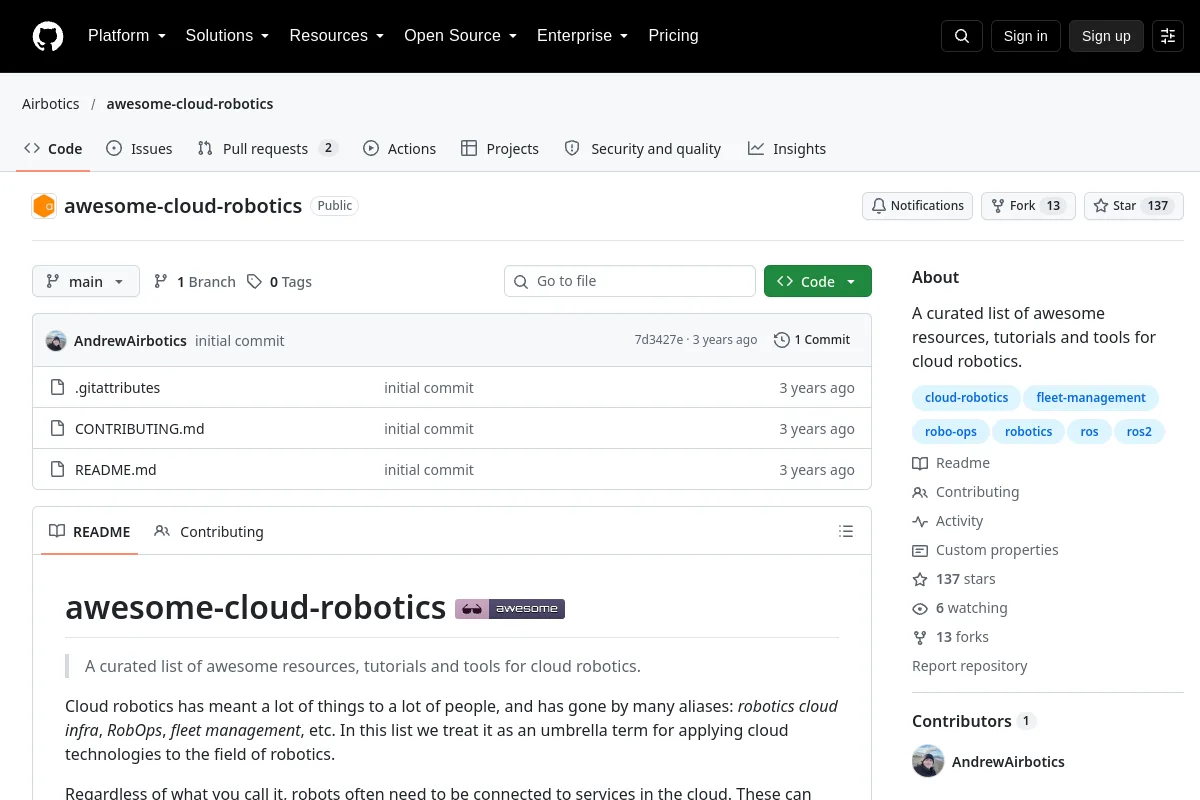 awesome cloud robotics · Airbotics website or repository screenshot