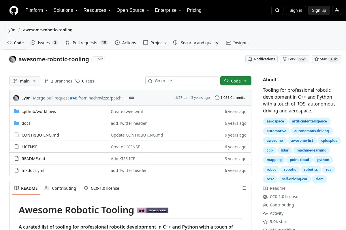 awesome robotic tooling · Ly0n resource page screenshot