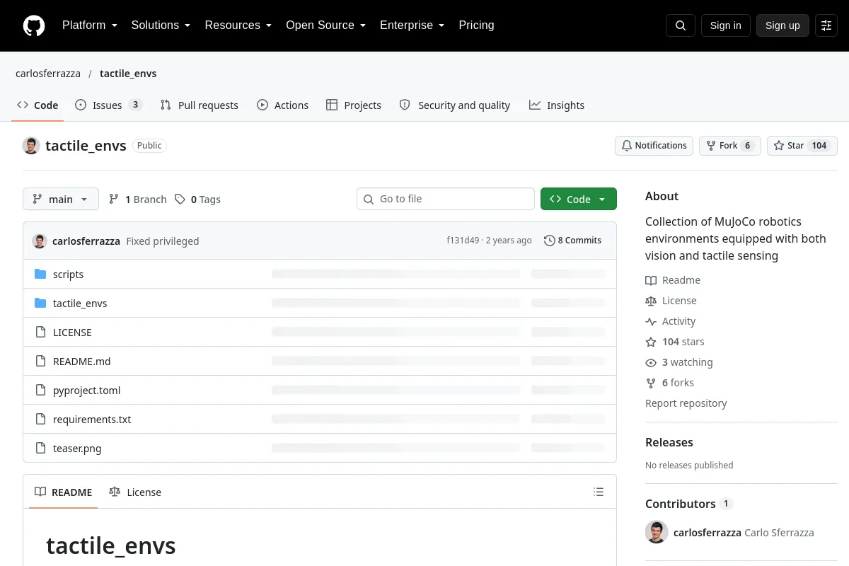 tactile_envs · carlosferrazza resource page screenshot