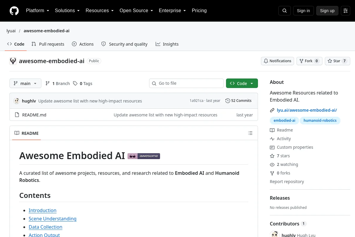 Awesome Embodied AI resource page screenshot