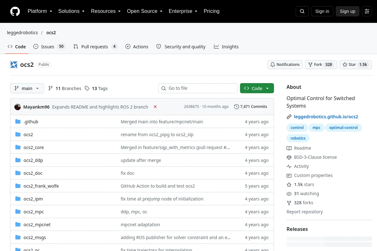 ocs2 · leggedrobotics website or repository screenshot