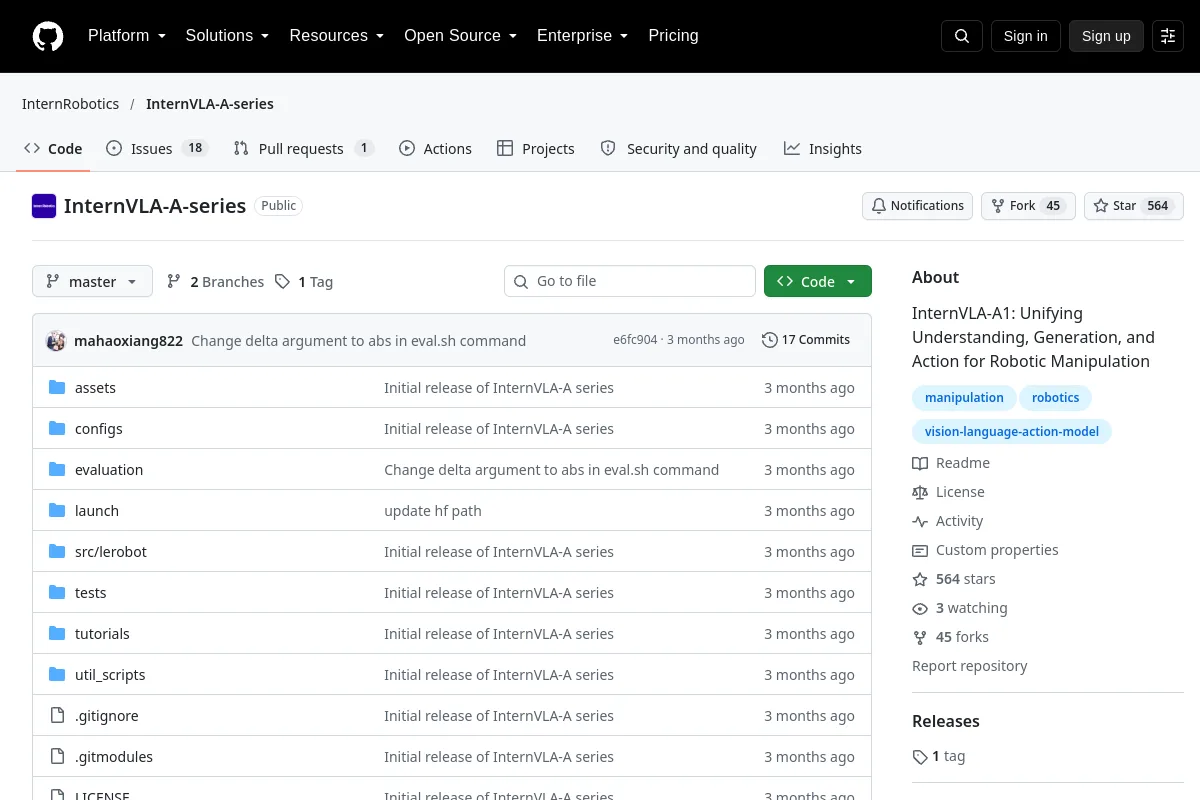 InternVLA A series · InternRobotics website or repository screenshot