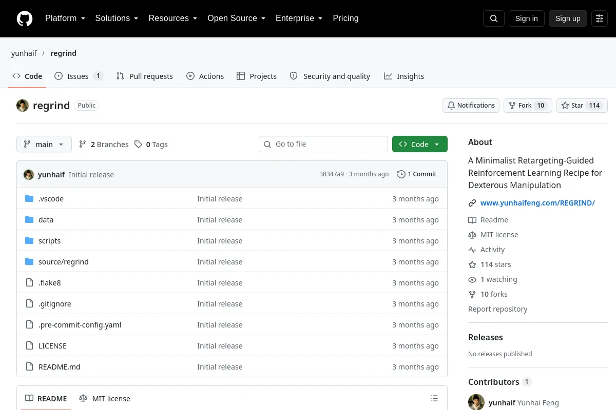 regrind · yunhaif website or repository screenshot