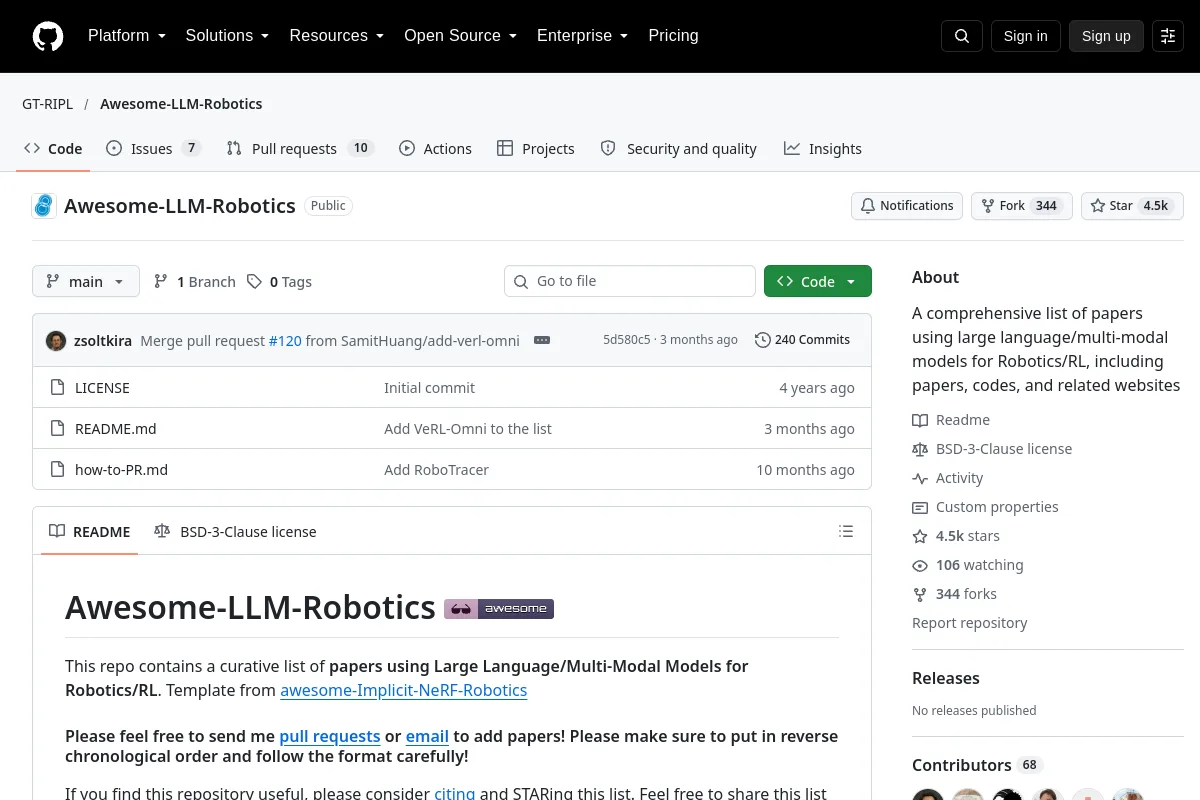 Awesome LLM Robotics · GT-RIPL website or repository screenshot