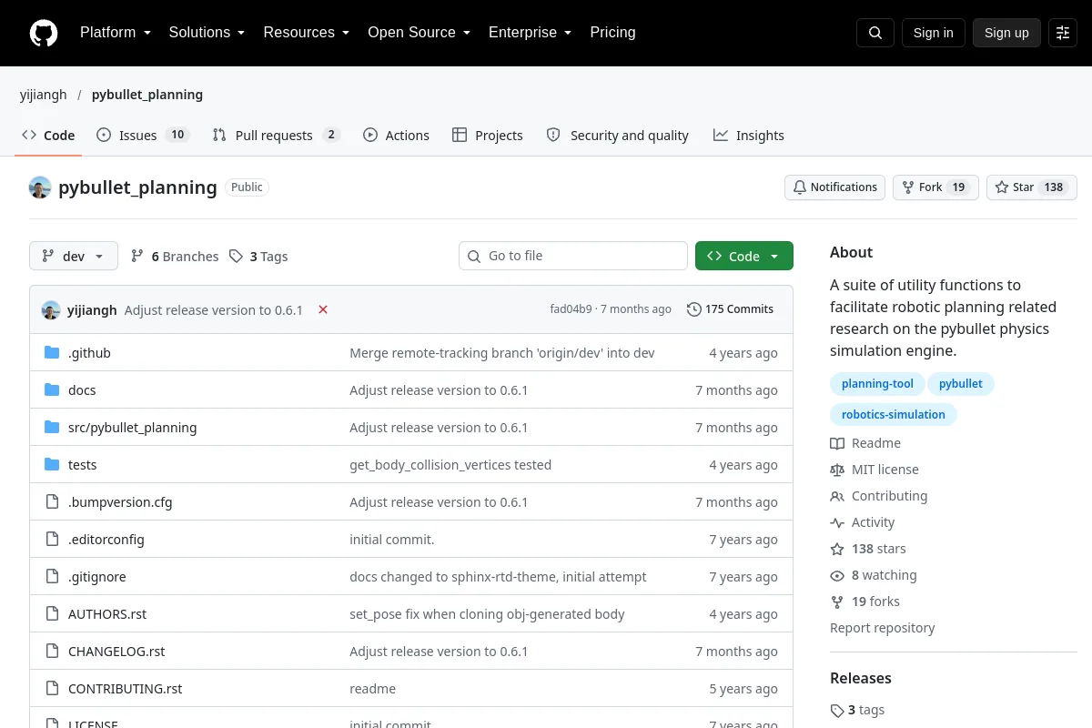 pybullet_planning · yijiangh resource page screenshot