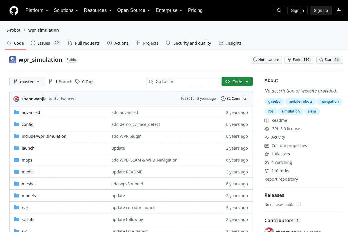 wpr_simulation · 6-robot resource page screenshot