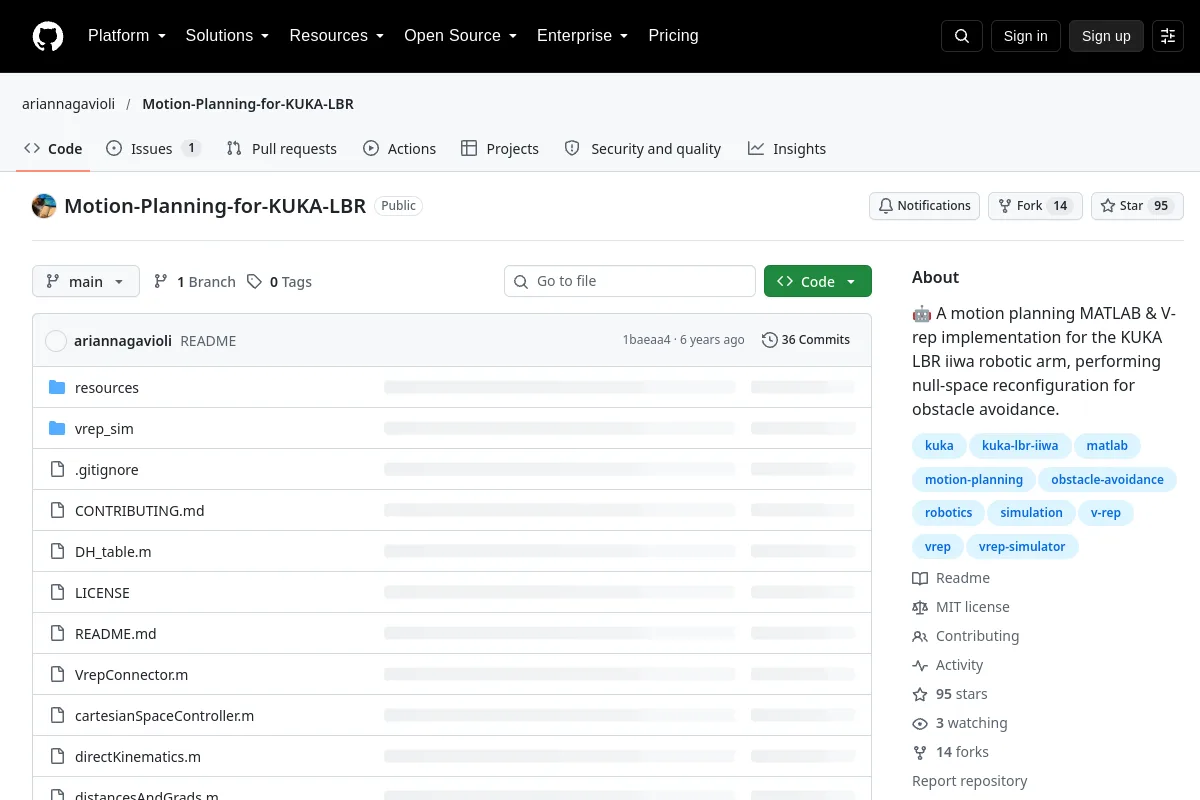 Motion-Planning-for-KUKA-LBR · ariannagavioli resource page screenshot