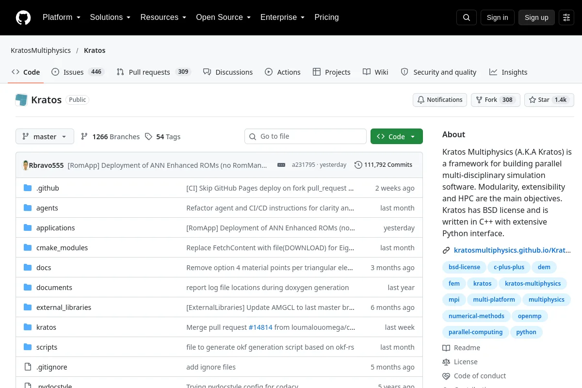 Kratos · KratosMultiphysics website or repository screenshot